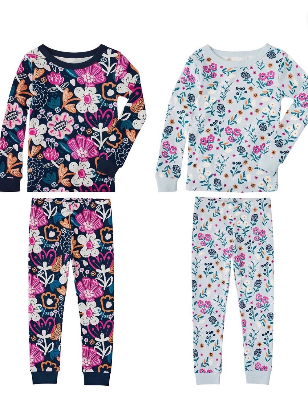 Member’s Mark Girl’s 4-Piece Organic Cotton Pajama Set Pink/Blue Size 5 New